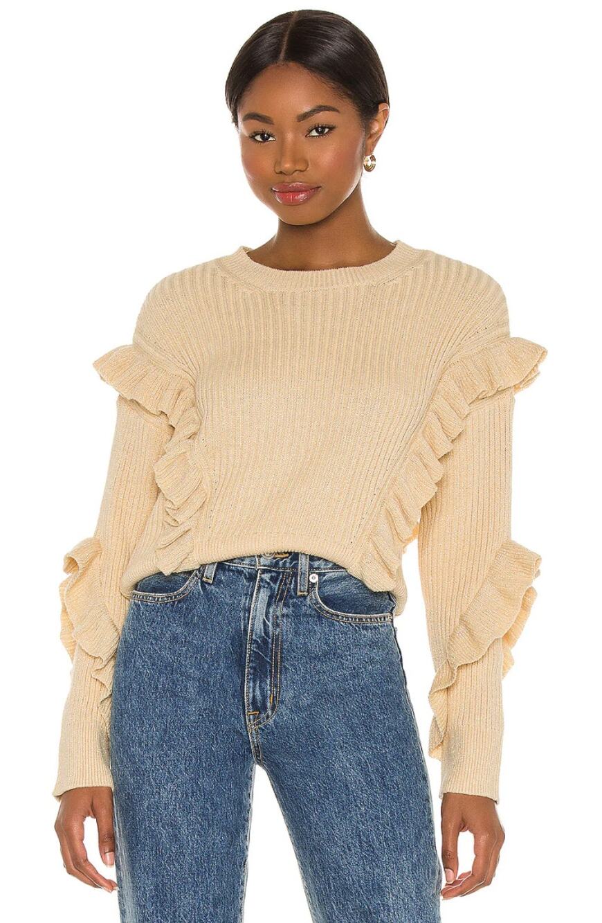 NWT Tularosa Revolve Quinn Ribbed Ruffle Sweater L Large Beige Tan